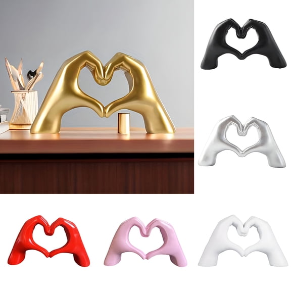XIBUFE Love Heart Hand Figurine Heart-Shaped Gesture Resin Statue Sculpture Home Office Wedding Party Desktop Decoration Ornament Silver