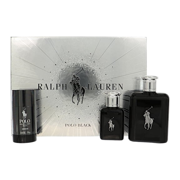 Ralph Lauren Polo Black 3 Piece Set For Men: 4.2 Oz Eau De Toilette Spray, 1.36 Oz Eau De Toilette Spray, 2.6 Oz Deodorant Stick