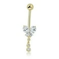 thumbnail image 5 of AVORA 10K Yellow Gold Simulated Diamond CZ Dangling Butterfly Belly Button Ring Body Jewelry (14 Gauge), 5 of 5