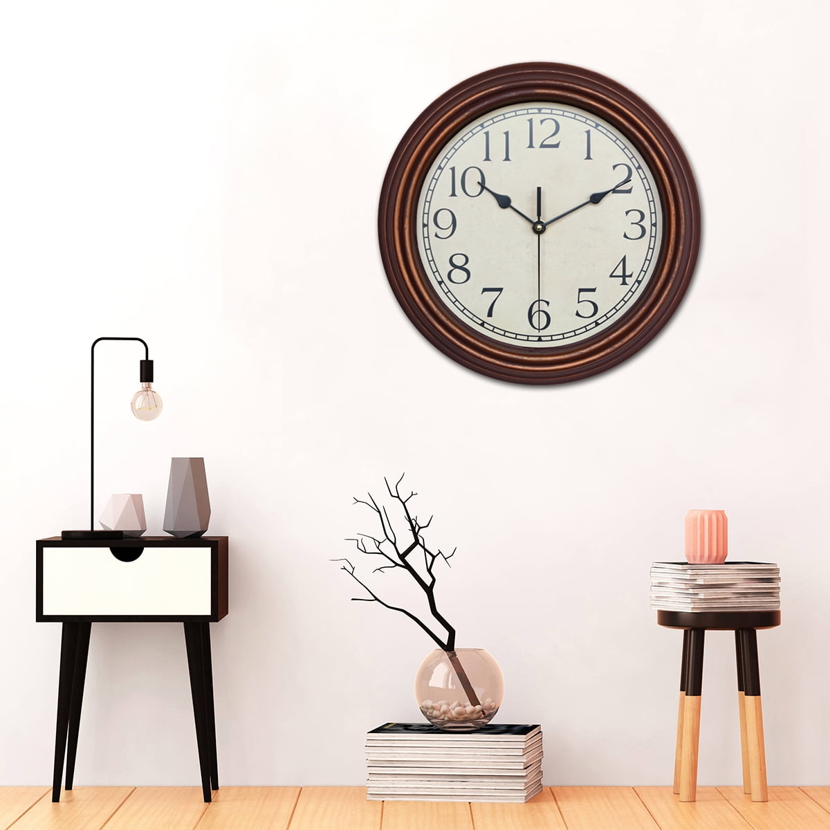 12'' Wall Clock Modern Vintage Rustic Wooden Home Kitchen Silent Quartz