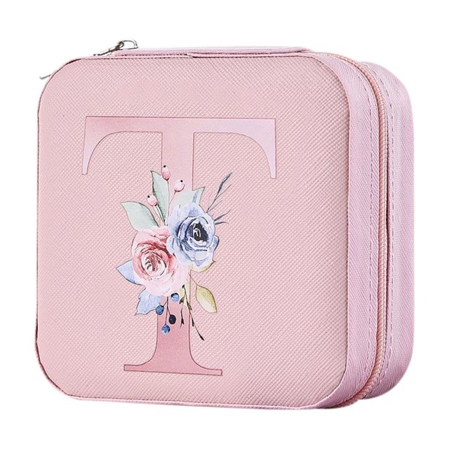 T Pu Alphabet Jewelry Storage Box 26 Printed Letter With Portable Design, Organized Compartments And Durable Material For Earrings, Rings, Bracelets