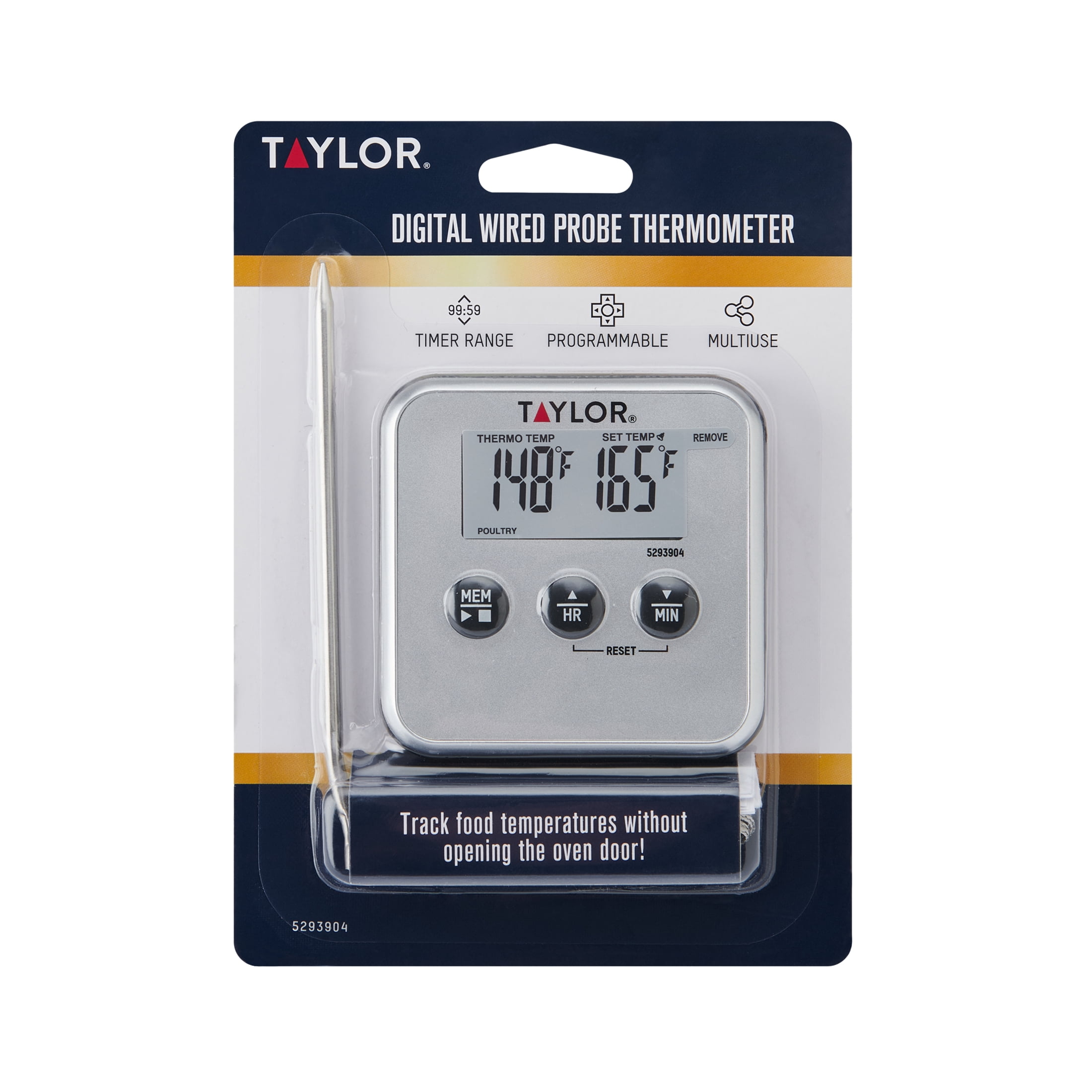 Taylor Digital Wired Probe Programmable Meat Thermometer with Timer