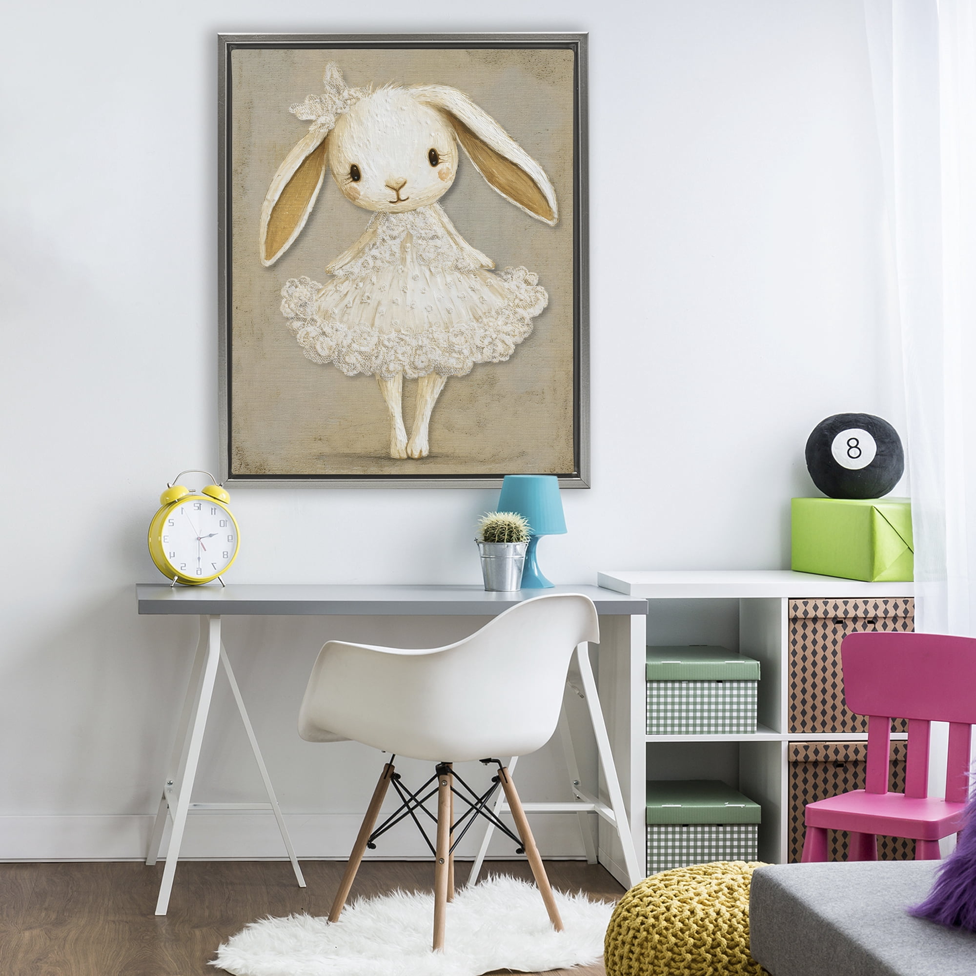 Stupell Industries Ballerina Bunny in Lace Dress Gray Framed Floater Canvas Wall Art, design by Ink Drop Loft