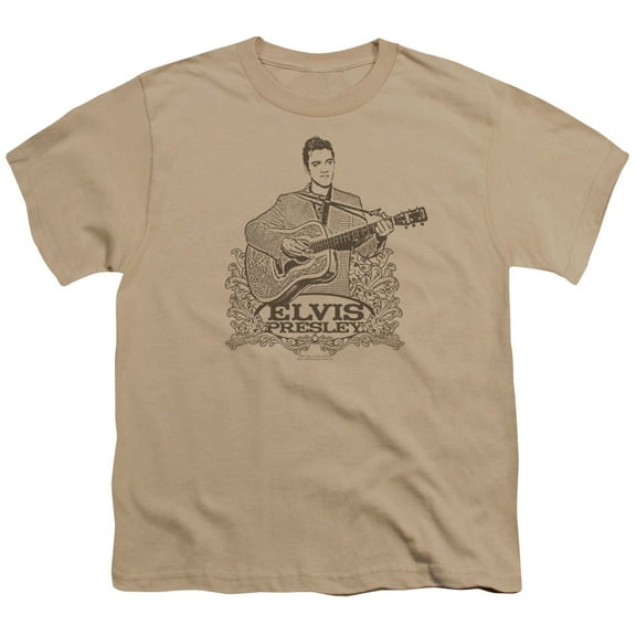 Trevco ELV536-YT-4 Elvis Presley & Laurels Youth 18-1 Short Sleeve T-Shirt, Sand - Extra Large