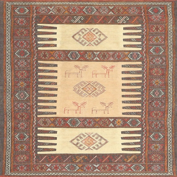 Ahgly Company Machine Washable Indoor Square Contemporary Sienna Brown Area Rugs, 8' Square