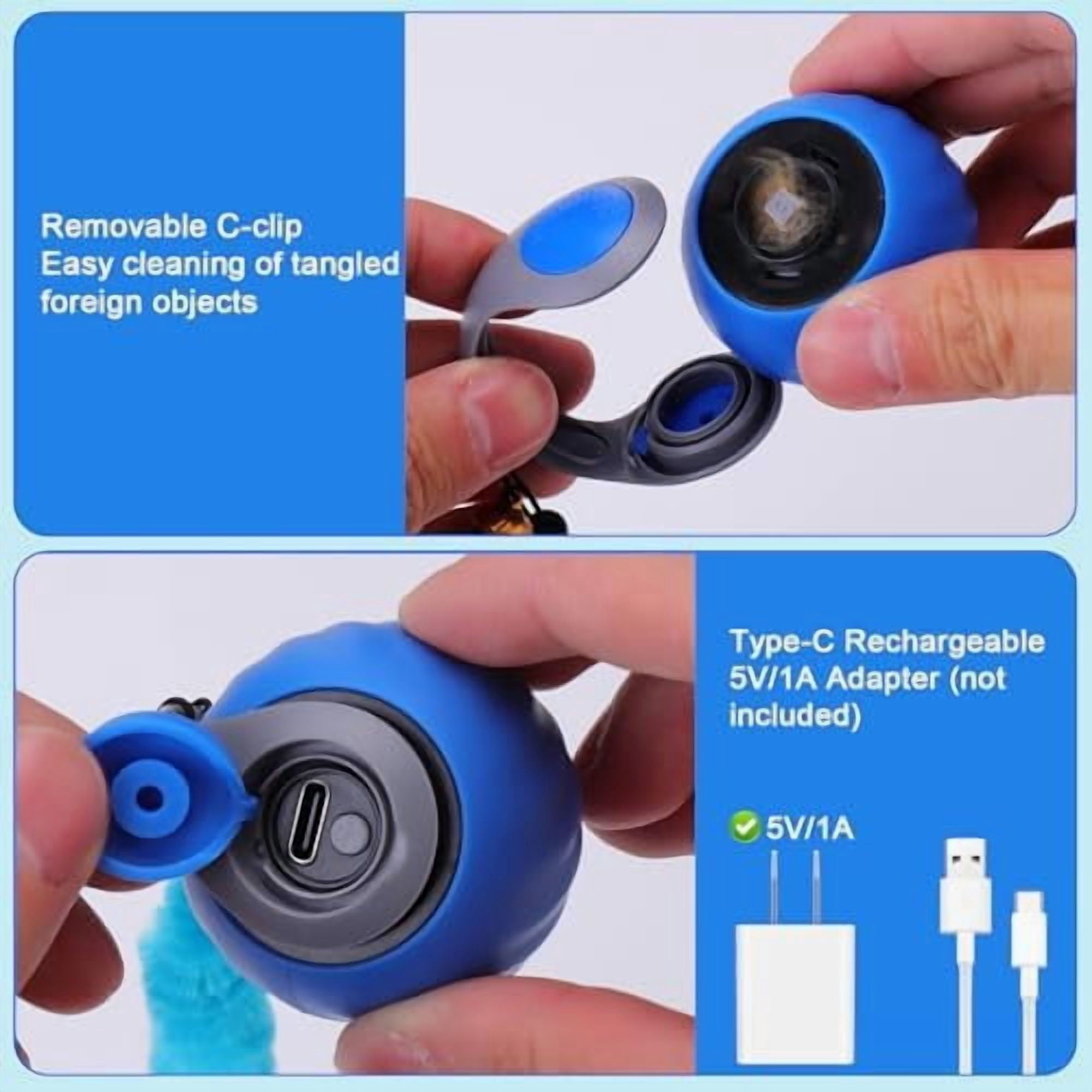2Pack Blue Interactive Cat Toy Ball - Automatic Interactive Cat Toys for Indoor Cats with 3 Tails, 2 Speeds Rechargeable Enrichment for Small/Medium/Large to Keep Them Busy