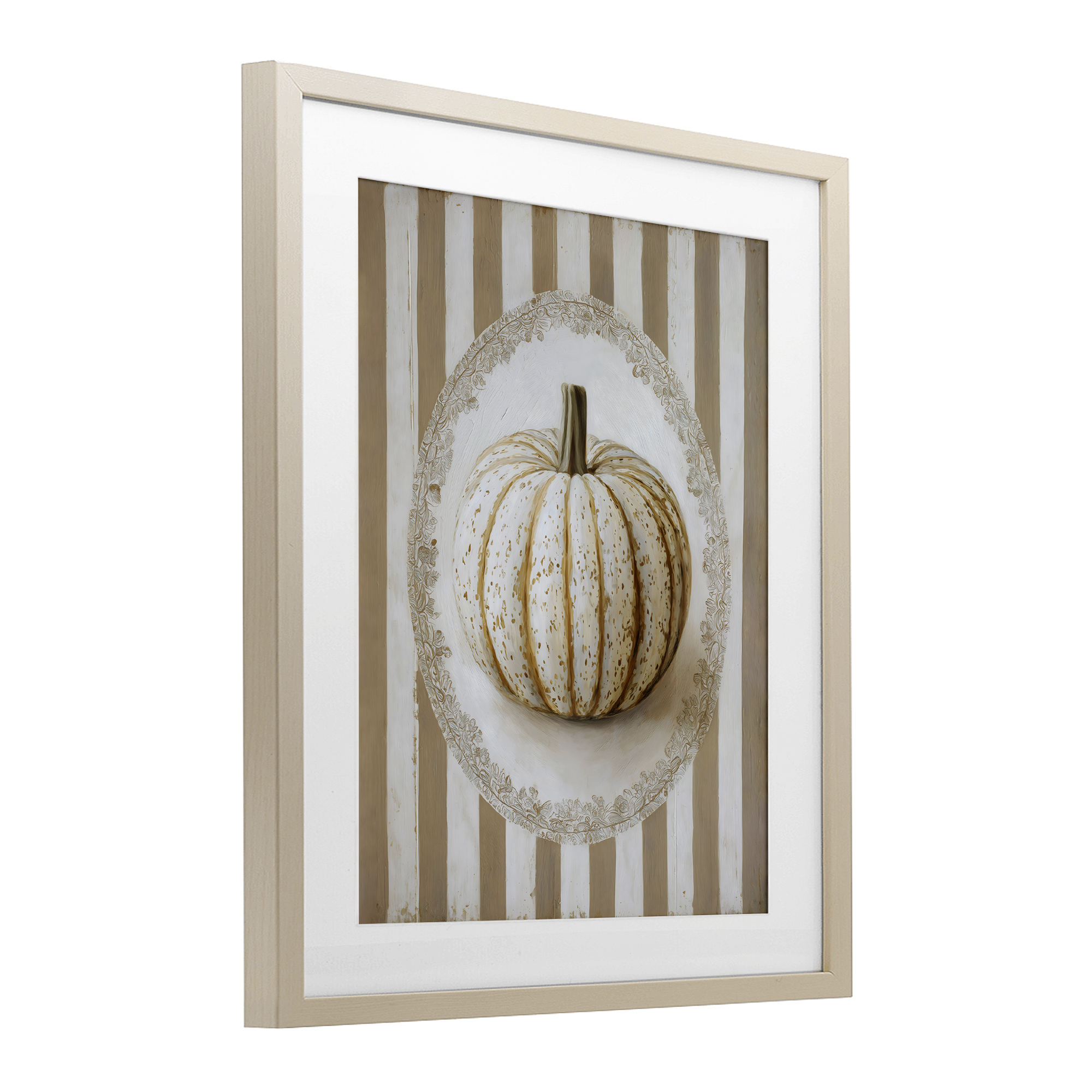 Beige Stripes Pumpkin Birch Framed Print Under Glass, design by Arlington Prints
