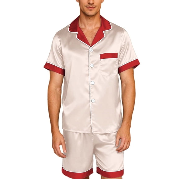 NAFUU Christmas Pajamas For Men 2025 Family Christmas Pajamas Matching Sets Satin Sleepwear Short Sleeve Button Down Shirt And Shorts Soft Loungewear Leisure Sleepwear