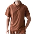 thumbnail image 2 of Camisa Elvqul de Hombre Algodón Casuales Café Manga Corta sin Estampado Solapa Abotonada, 2 of 7