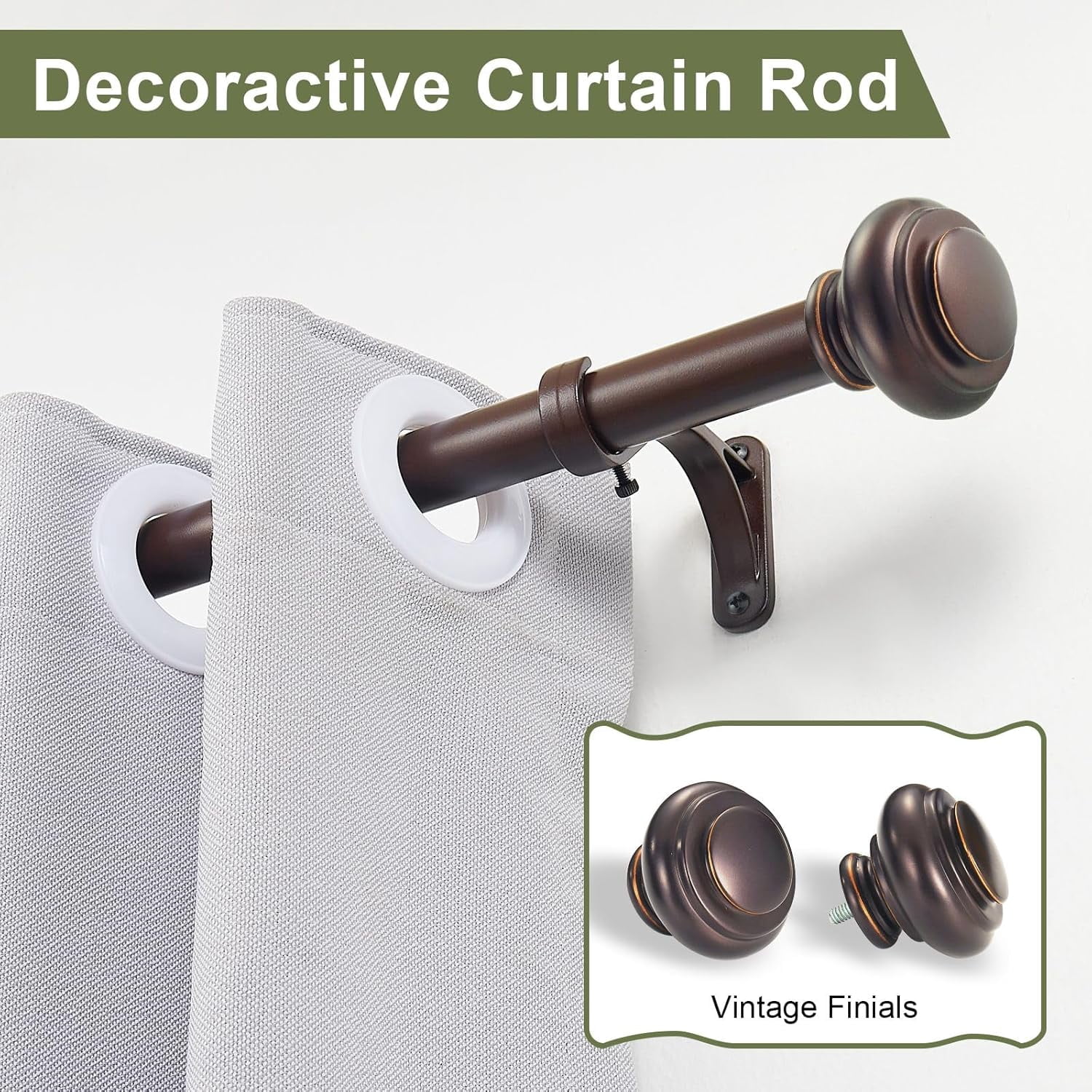 72-144 Inches Curtain Rods for Window, 1 Inch Diameter Drapery Rod with Resin Finials, Ideal Adjustable Heavy Duty Single Curtains Rod for Bedroom, Living Room Decoration, Matte Brown
