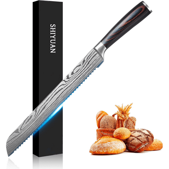 SHIYUAN Bread Knife, 8 inch Serrated Knife, German Stainless Steel Bread Knife for Homemade Bread, Razor Sharp Edge for Efficient Slicing Sourdough Bread, Bagels, Cake
