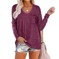 thumbnail image 2 of Womens Long Sleeve Tops Solid Color Casual Basic T Shirts Chest Pocketed Loose Fit Tunic Tees Tops Comfy Blouses Womens Clothes, 2 of 7
