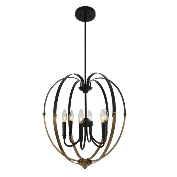 Radiance Goods Transitional 6 Light Matt Black/Antique Brass Finish Hanging Ceiling Pendant 20" Wide