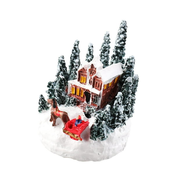 Jifeng Christmas Scène de Neige Village Illuminé Maison Miniature Figurine en Résine avec Chaleur