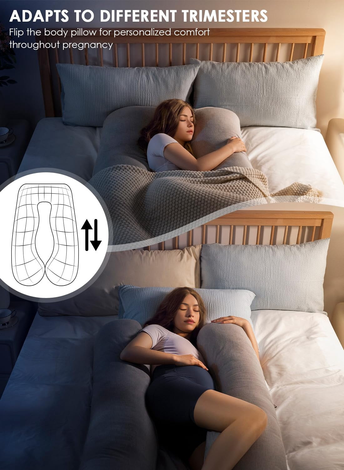 Pillows  Maternity Pillow For Sleeping 55in U Shaped Body Support With Removable Silky Cover Gray