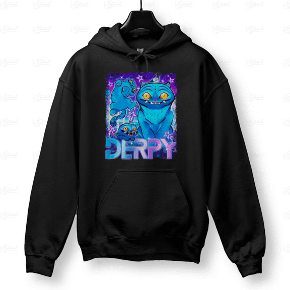 Derpy Cat Funny Neon Blue Tiger Graphic Fan Hoodie Shirt, for Men & Women, up to Size 5XL