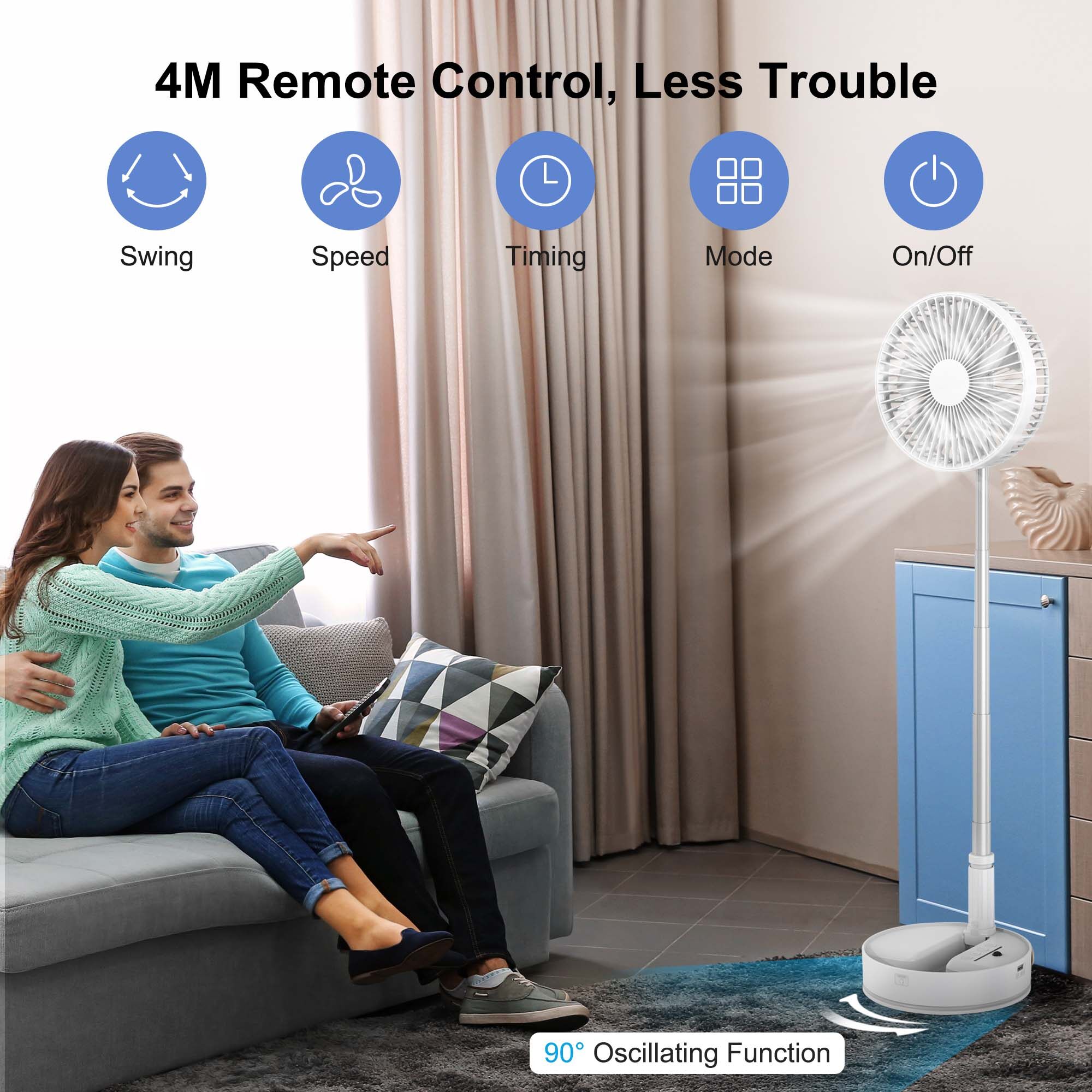 Uarter Portable Fans 7200mA Rechargeable Foldable Fan with Night Light Floor Pedestal Standing Fan for Home Office Outdoor