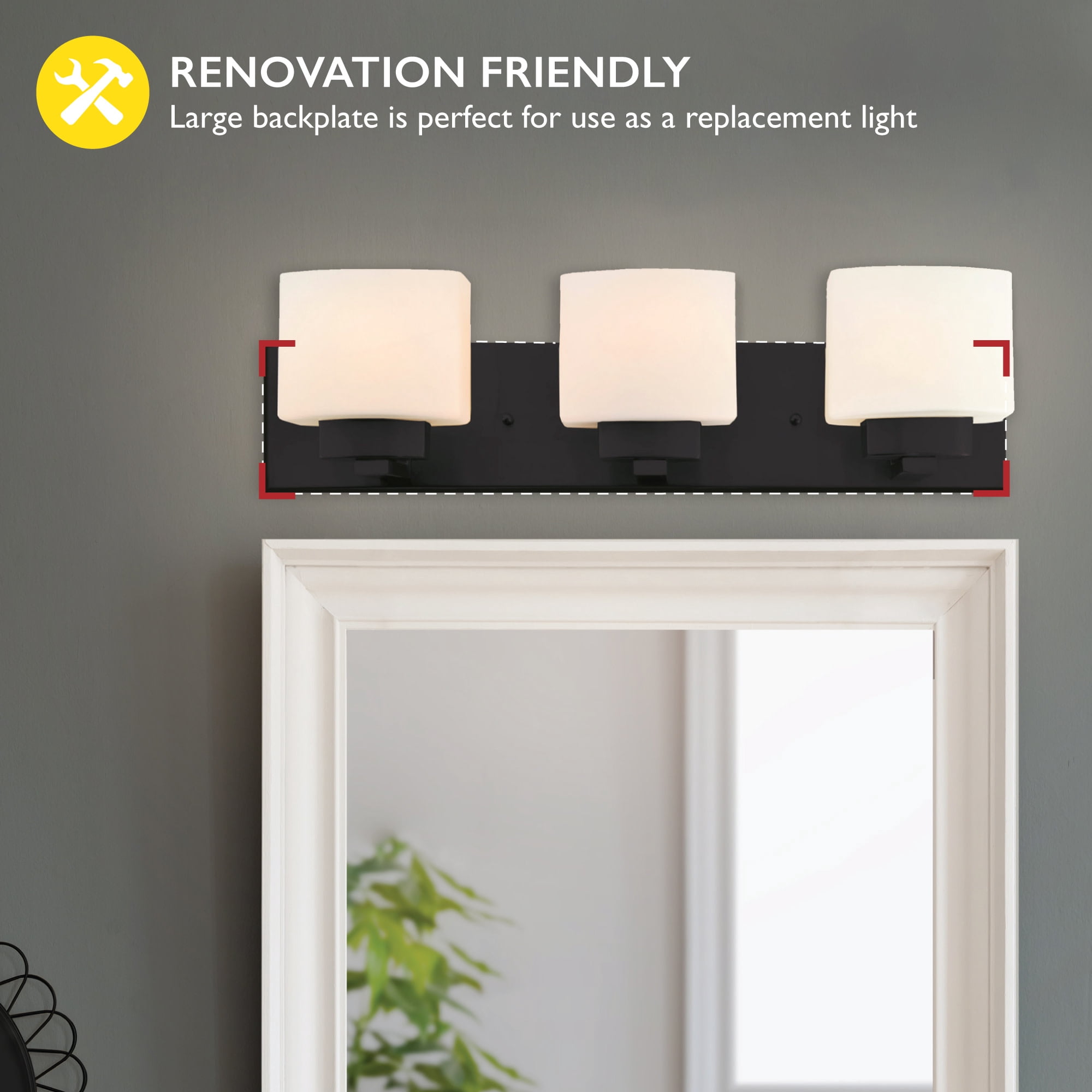 Design House Dove Creek 3-Light Dimmable Bathroom Vanity Light with Frosted Glass, Matte Black