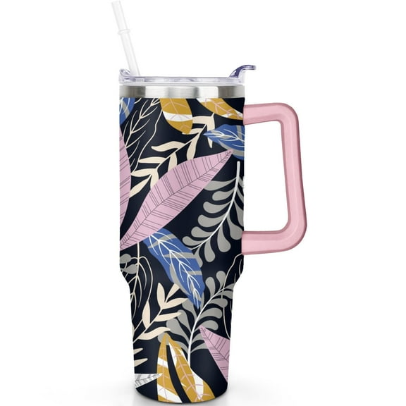 40oz Tumbler with Hawaii Plants Theme, Insulated Handle Mug with Straw for Coffee or Water