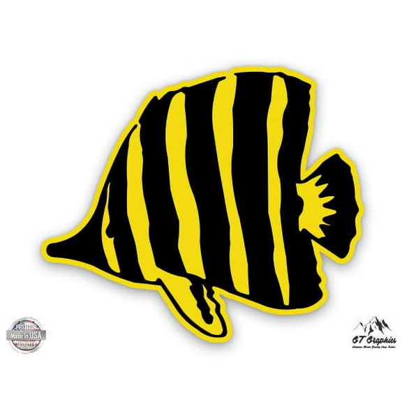 Black and Yellow Coral Fish - 3" Vinyl Sticker - For Car Laptop I-Pad Phone Helmet Hard Hat - Waterproof Decal