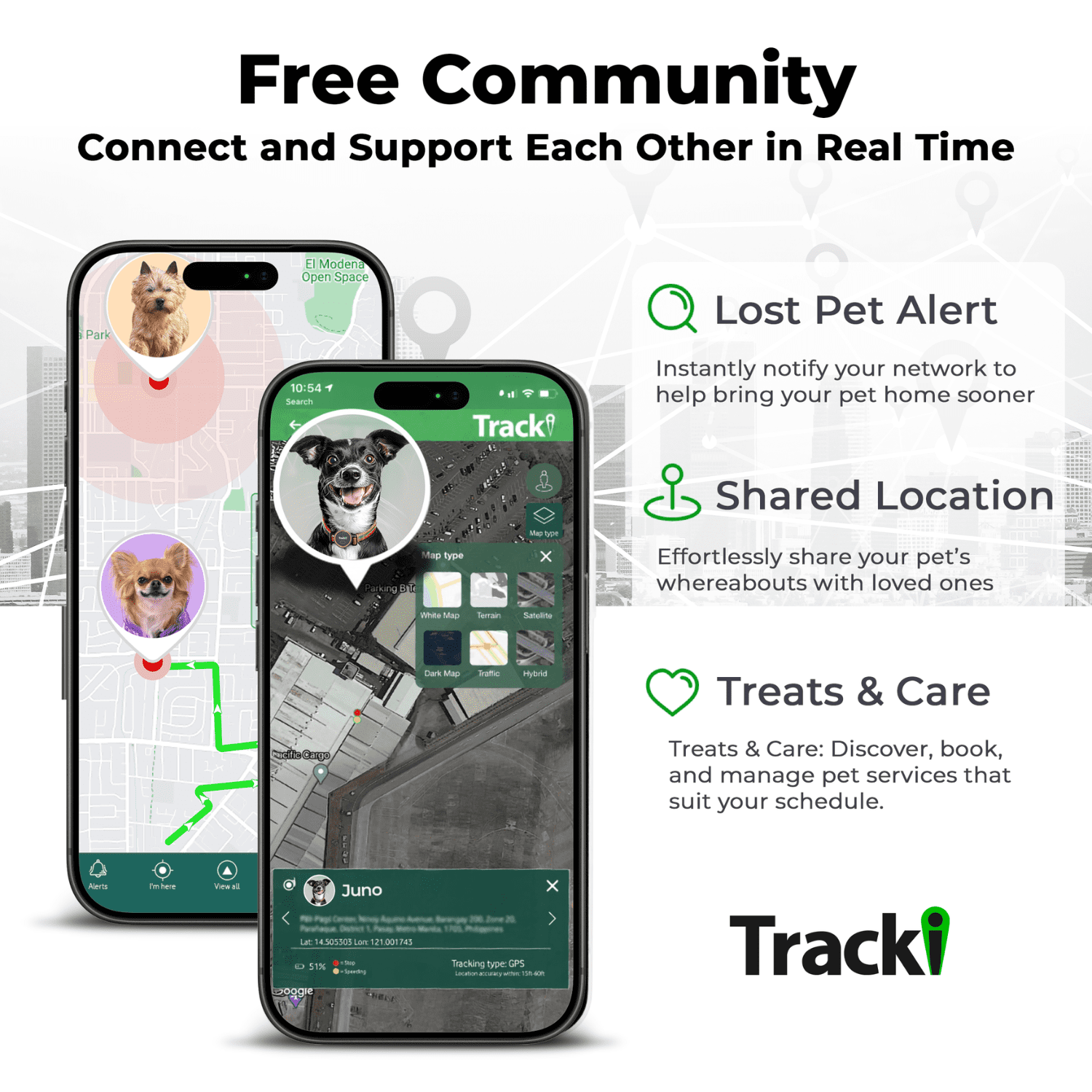Tracki Dog GPS Tracker  for Dogs – Smart Alerts, Geo-Fence, Waterproof, Collar-Compatible – Long-Life Battery – iOS & Android  Subscription Required