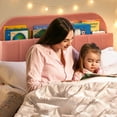 thumbnail image 4 of QinaQin Cama plataforma de terciopelo con cabecera librero y espacio de almacenamiento, estructura silenciosa con listones de madera y patas metálicas, ideal para niñas o cuarto infantil, 4 of 7