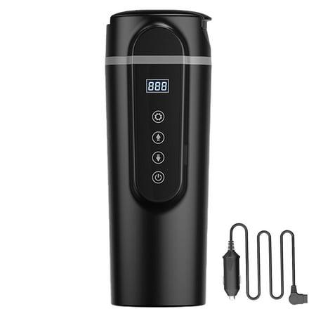 

12V 24V Car Heating Cup 420ML Smart Temperature Control Heating Coffee Mug 304 Stainless Steel Bottles with Anti-spill Lid Portable Electric Heated Travel Mug for Coffee Teas Camping