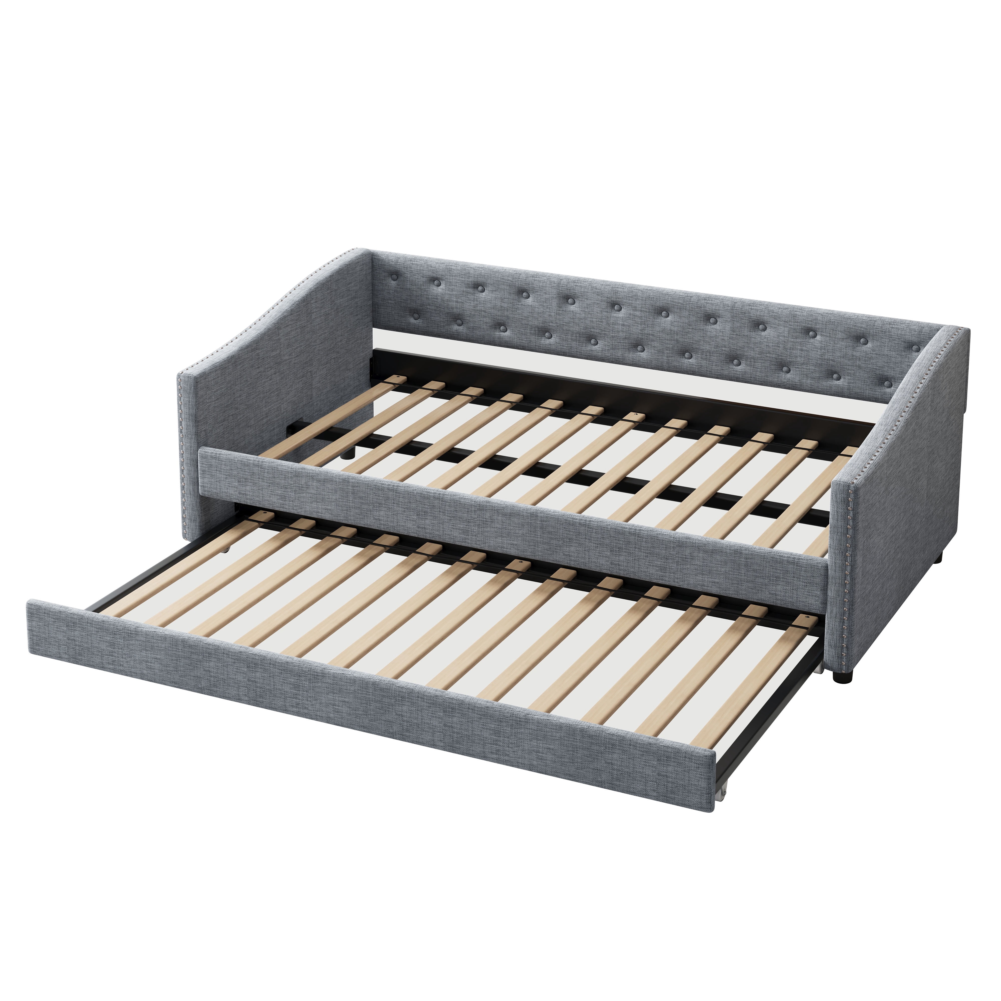 MAYEERTY Twin Size Upholstered Tufted Sofa Bed with Drawers, Light Grey