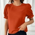 thumbnail image 3 of Scyoekwg Women Short Sleeve Shirts Tops Round Neck Temperament Elegant Shirt Trendy Solid Color Lightweight Loose Blouses (Orange,XL), 3 of 4