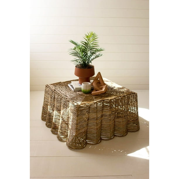 KALALOU WOVEN SQUARE SEAGRASS RIPPLE COFFEE TABLE
