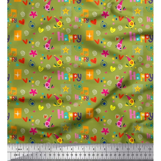 Soimoi Poly Georgette Fabric Birthday Theme Party Printed Fabric 1 Yard 42 Inch Wide