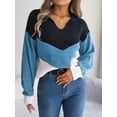 thumbnail image 4 of Chevron Striped Color Block Collared Classic Sweater for Women Blue Small, 4 of 5