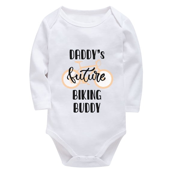 Daddy's Future Biking Buddy Newborn Boy Coming Home Outfit Long Sleeve Boys Newborn Outfit White Unixex Baby Clothes 0-3 Mon