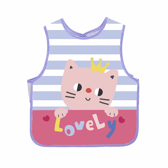 Rush Baby Double Layer Sleeveless Waterproof Coverall Eating Apron Cute Cartoon Bib --- Lovely Cat S342