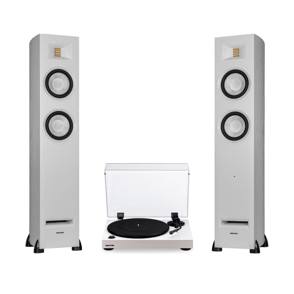 Fluance RT81 Vinyl Turntable Record Player, Audio Technica AT95E Cartridge, and Ri91 Powered Floorstanding Speakers
