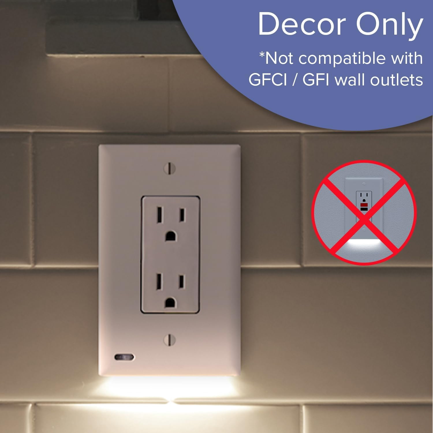 1 Pack - SnapPower GuideLight 2 PLUS - LED Bright/Dim/Off Light Sensor Night Light - Electrical Outlet Wall Cover Plate For Horizontal Outlets (Decor, Black)