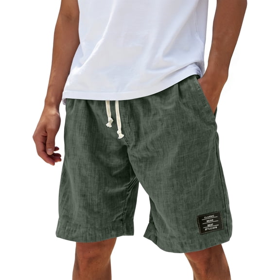 BRANROY Men's Casual Linen Blend Shorts Summer Fashion Sports Textured Soft Breathable Elastic Drawstring Relaxed Fit,Army Green L