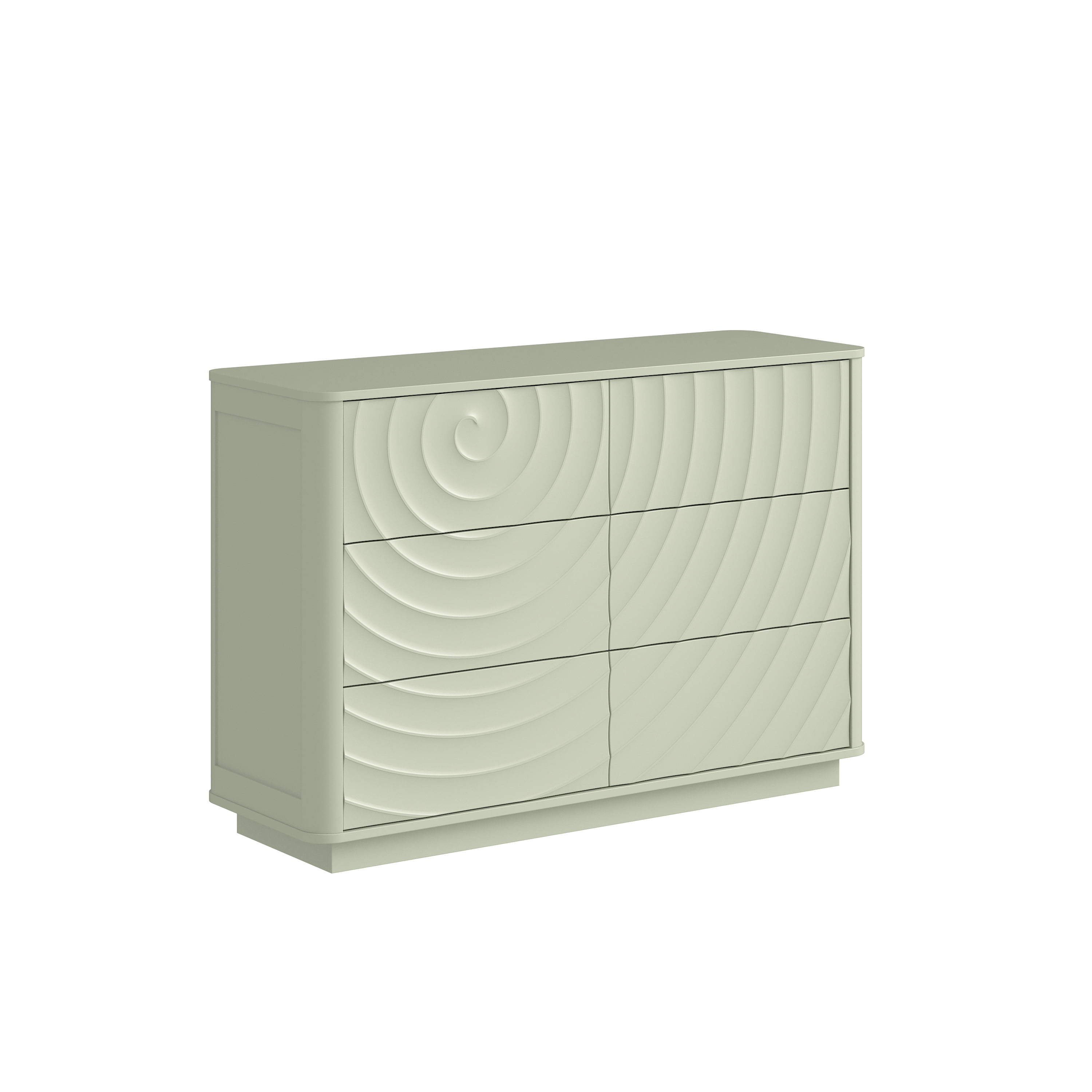 Aukfa 6 Drawer Dresser with 3D Wave Front Design, Modern Wood Double Dresser, Wide Chest of Drawers with Anti-Tip Kit for Bedroom,Sage Green