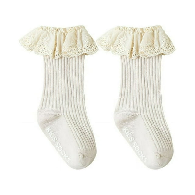 Baby Girls Cute Lace Ruffle Socks Infant Girl Middle Hose Frilly Socks Soft Non-Slip Stockings Toddlers Tutu Socks