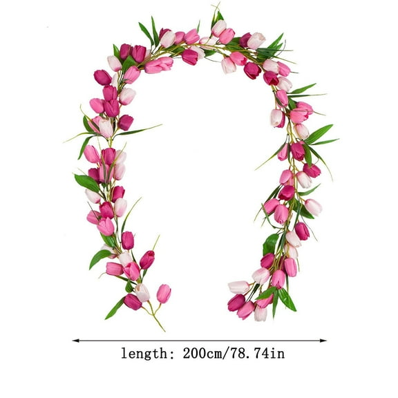 RBCKVXZ Artificial Tulip Flower Garland - 6.5FT Flowers Garland with Green Leaves Wreath Flower Hanging Vines for Wall Home Wedding Indoor Outdoor Decor (Pink)