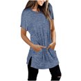 thumbnail image 2 of Pntutb Mujeres Moda O-cuello Sólido Bolsillo Camiseta tops Manga corta Blusa suelta Pntutb Pntutb-7928, 2 of 6