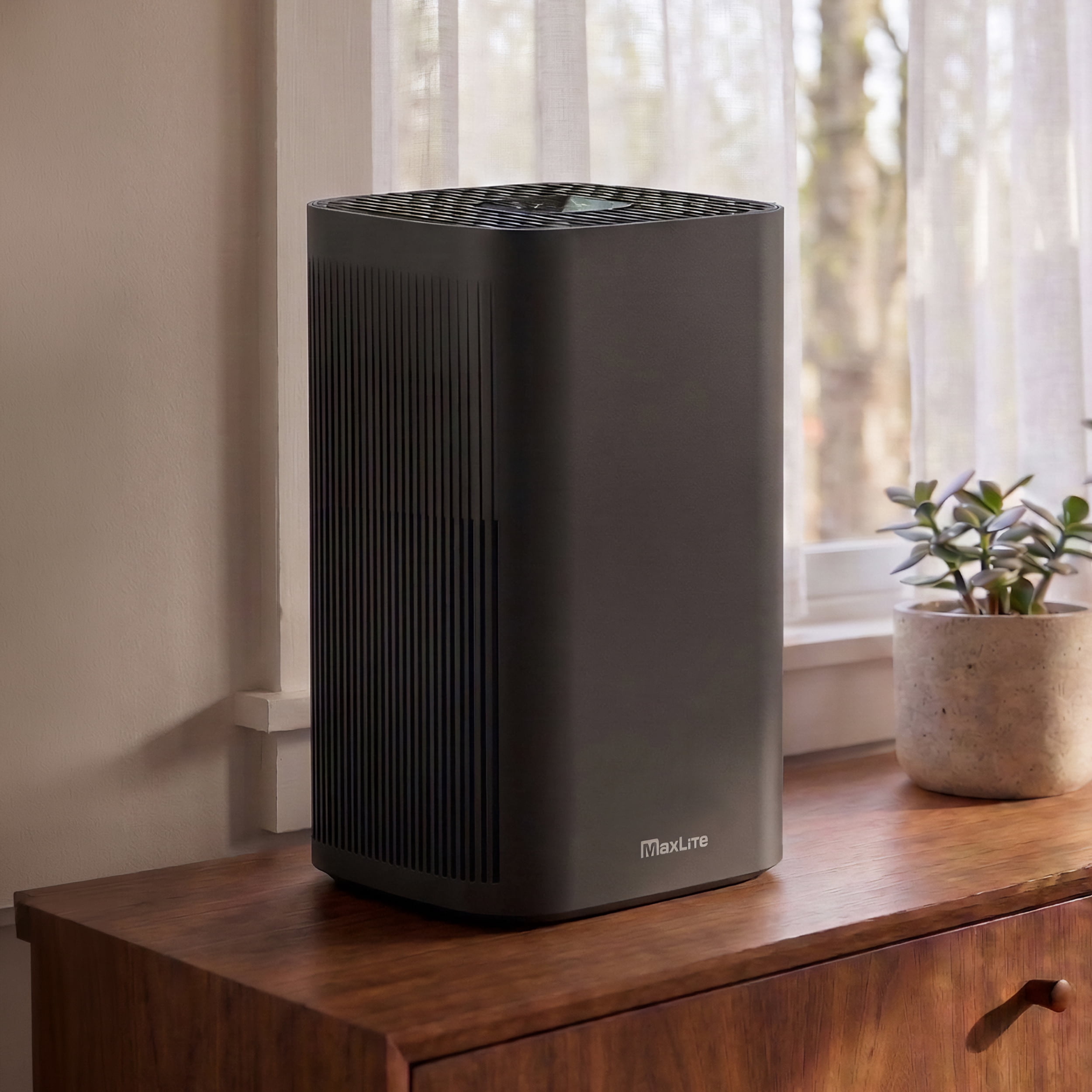 MaxLite Modern Air Purifier With True HEPA Activated Carbon Filter, 3-speed Fan, Timer, Sleep Mode, for Bedroom, Hallway, Kitchen, Office - Black
