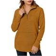 thumbnail image 3 of Zedker Womens Long Sleeve Quarter Zip Pullover Sweater Casual Loose V Neck Collared Ribbed Knit Jumper Tops with Pockets Brown XL, 3 of 10