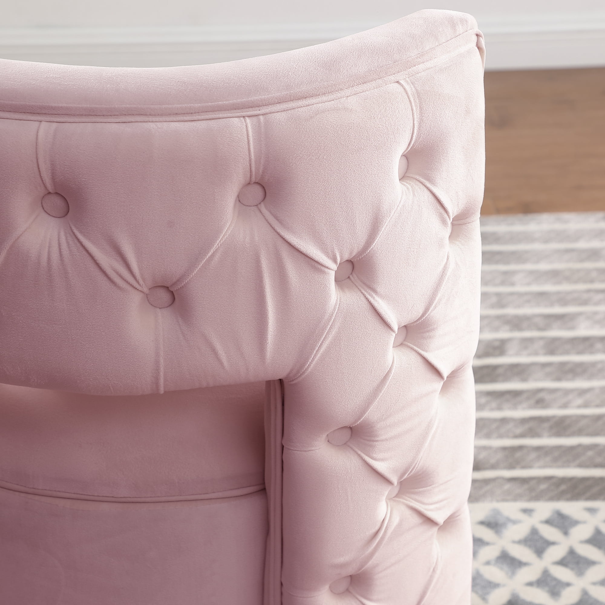 Leumius 360° Swivel Accent Chair with Storage,Velvet Curved Chair with Gold Metal Base for Living Room,Nursery,Bedroom-Pink