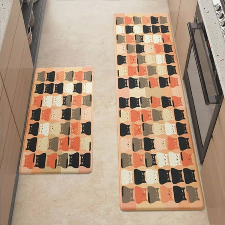 

Anti Fatigue Kitchen Mat Cute Cat Icons Kitchen Rugs Non Slip Cushioned Standing Mat for Sink Floor Laundry Office Desk Plus 17.3 x 47.2