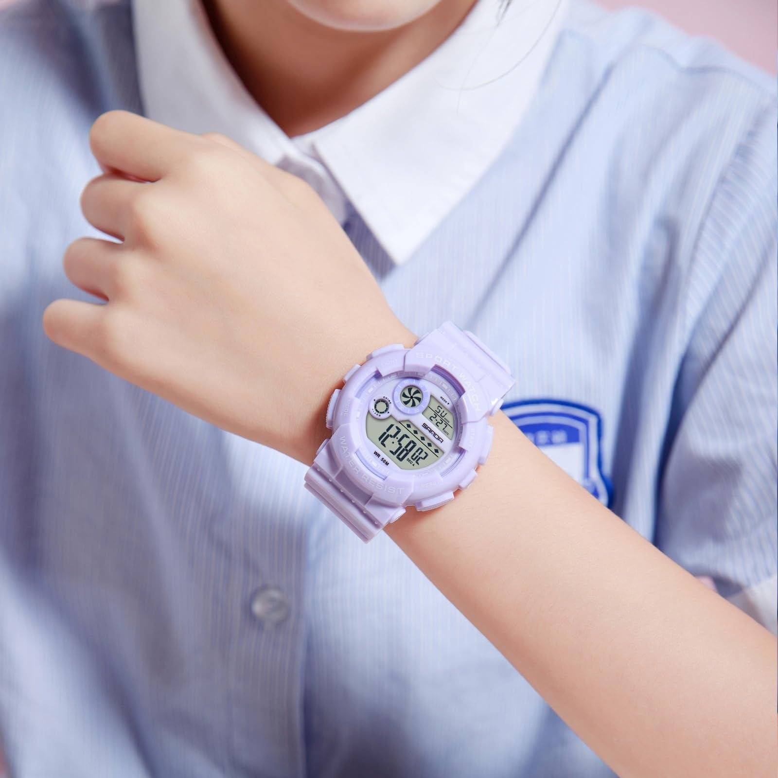 Findtime Digital Watch Womens Sport Waterproof White Wrist Watches for Women with Alarm Stopwatch Hourly Chime LED Display 12H/24H Calendar
