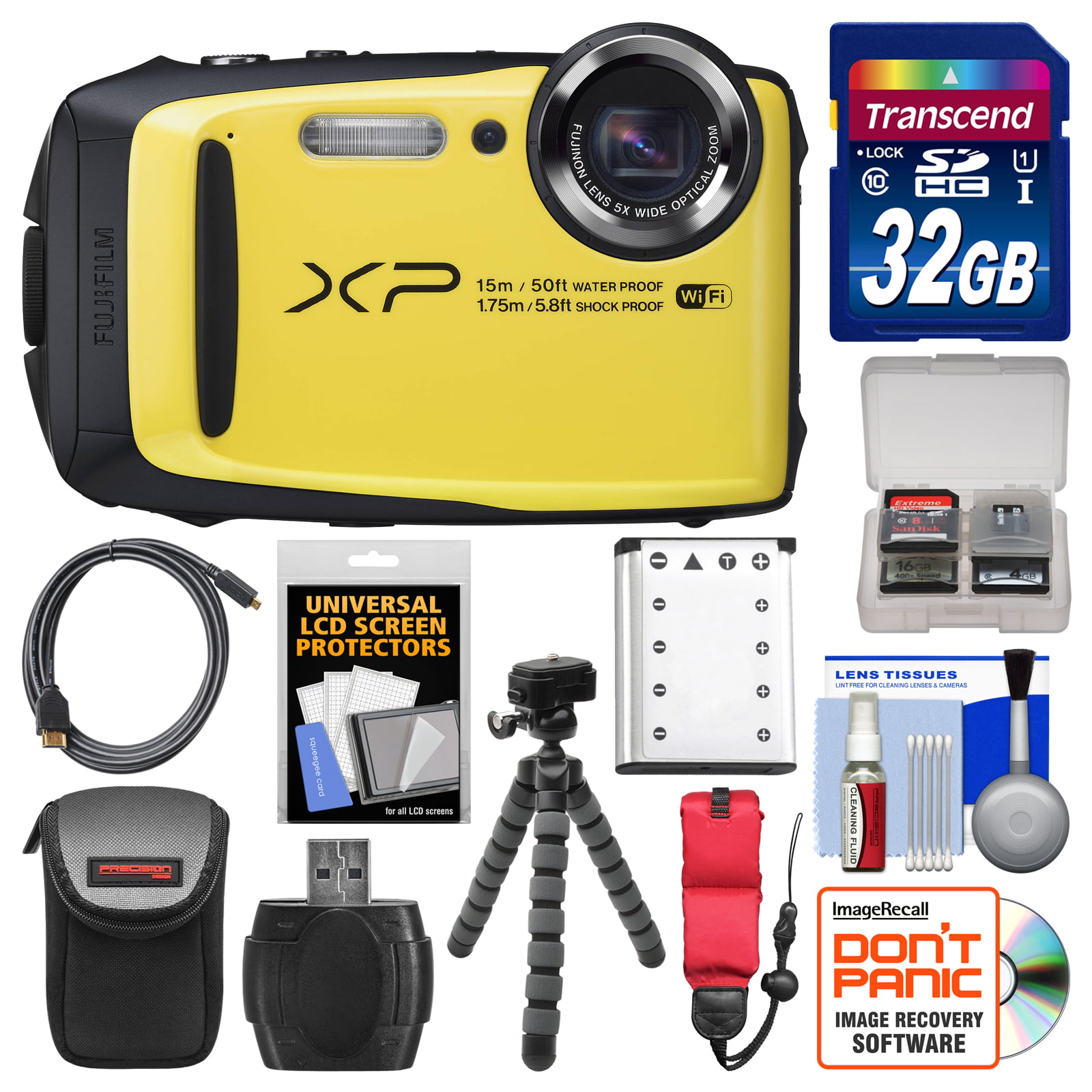 Toeval Afbreken Sociale wetenschappen Fujifilm FinePix XP90 Shock & Waterproof Wi-Fi Digital Camera (Yellow) with  32GB Card + Case + Flex Tripod + Battery + Float Strap + Kit - Walmart.com