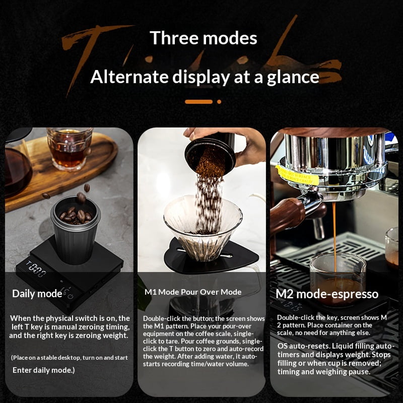 Super Mini Espresso Scale with Timer, Digital Coffee Scale with Espresso/Pour Over/Manual Mode, Rechargeable Coffee Bean Scale, black