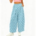 thumbnail image 2 of VEKDONE Women's Polka Dot Palazzo Pants Elastic High Waisted Wide Leg Pants Summer Pleated Flowy Straight Trousers Casual Loose Fit Slacks with Pockets Light Blue S, 2 of 6