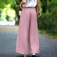 thumbnail image 4 of Lenpel Womens Boho Culottes Pleated Elastic Waist Lounge Palazzo Pants Trendy Floral Embroidered Beach Vacation Trousers, 4 of 5